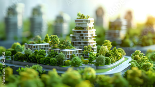 A miniature model of a green city with trees and plants
