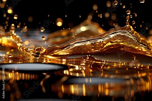 Shimmering Golden Liquid Waves with Sparkling Droplets