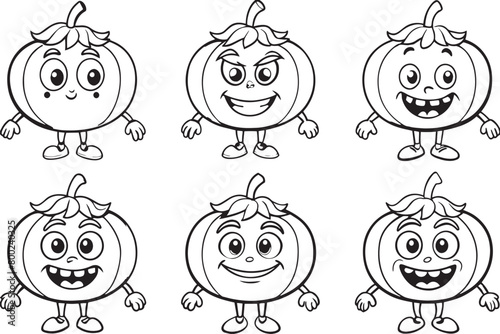 tomato Cartoon Mascot Character. Black and white illustration
