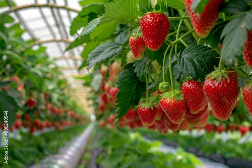 Impressive strawberry plants grown in a protected tunnel in Germany North Rhine Westphalia Heiden