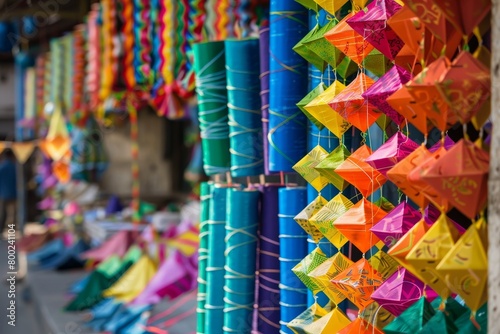 Indian paper kites and thread reels sold during spring festivals like Makar Sankranti