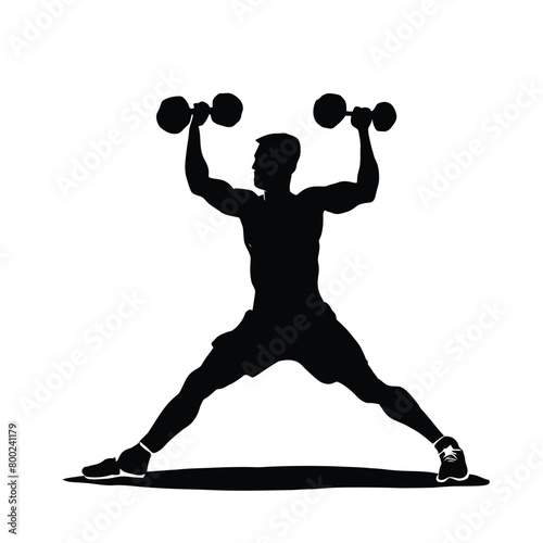 spot man working out by dumble up, gym equipment. Vector illustration in hand-drawn style
