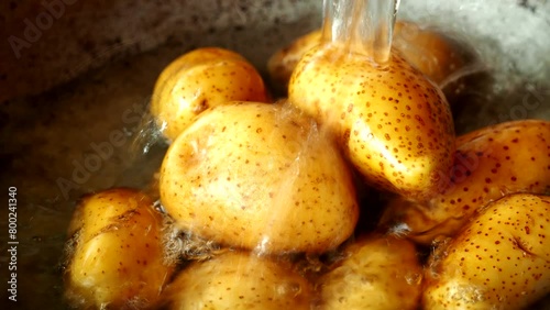 Boling potatoes in pot, in door Chiangmai Thailand. photo