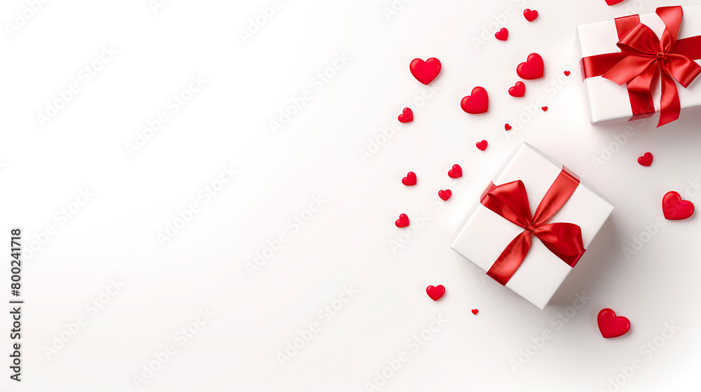 Valentine's Day card and gift box are isolated on a flat lay white background. Valentine's Day card and gift box are isolated on a flat lay white background.