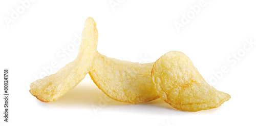 Potato chips isolated on white background.