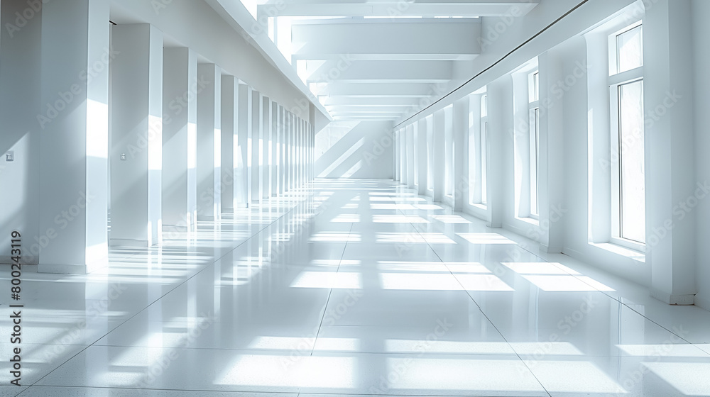 An empty, white, futuristic hallway An empty, white, futuristic hallway