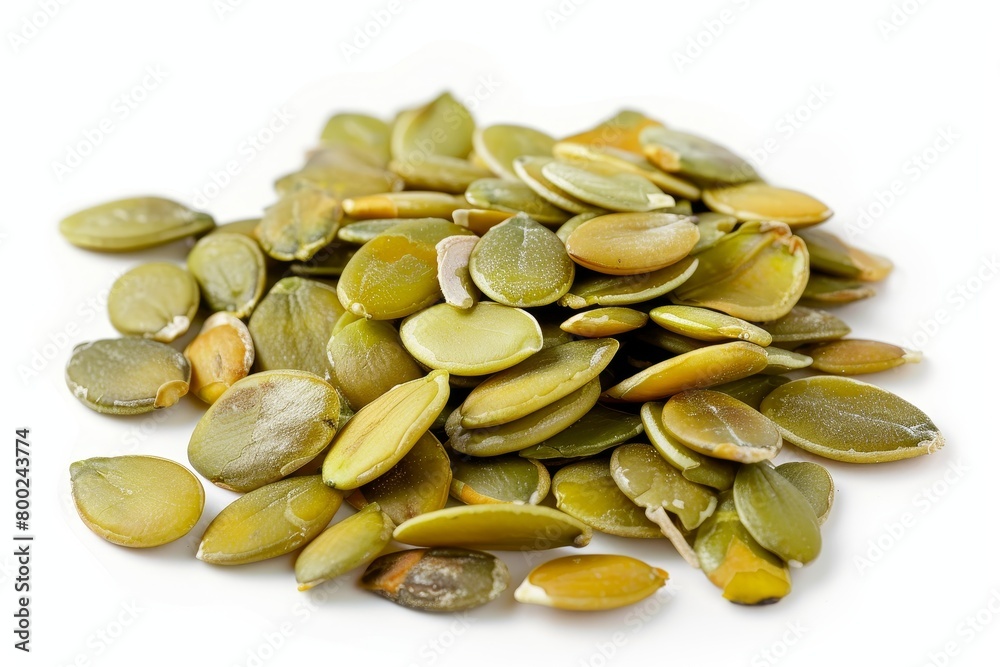 Isolated pumpkin seeds on white background with clipping path and full depth of field Isolated pumpkin seeds on white background with clipping path and full depth of field