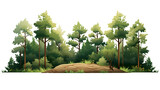 A solitary forest scene against a stark white background