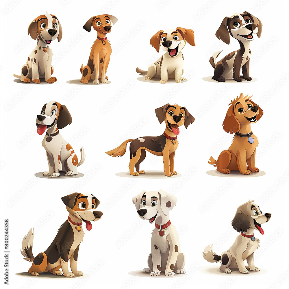 set of funny cartoon dogs