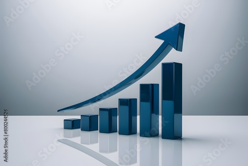 3D bar graph with blue arrow on white background, ideal for visualizing positive trends and growth