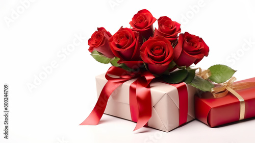 a rose-themed gift and bouquet. sweet love  solitary on a backdrop of pure white