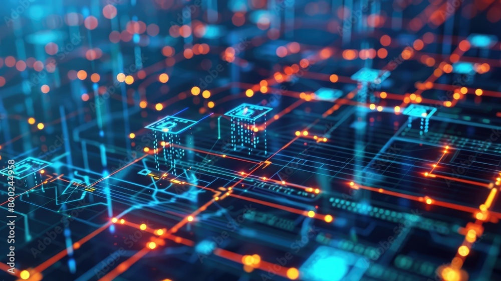 business finance illustration with digital currency transactions and network connections