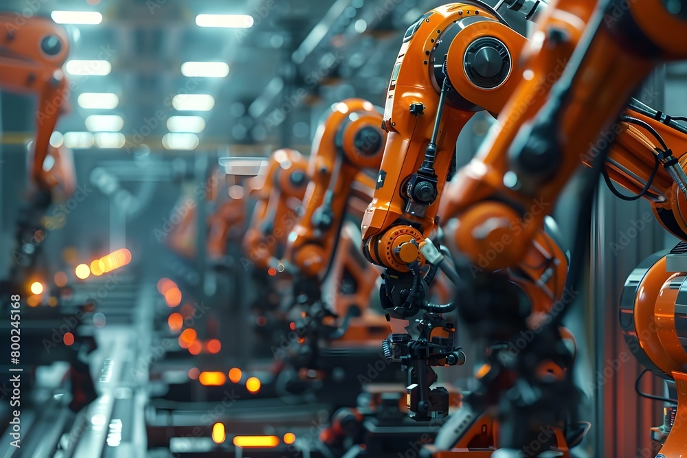 Utilization of Robotic Arms in Automated Assembly During AI-Driven Industrial Revolution. Concept Robotics, Automation, AI, Industrial Revolution, Assembly Utilization of Robotic Arms in Automated Assembly During AI-Driven Industrial Revolution. Concept Robotics, Automation, AI, Industrial Revolution, Assembly