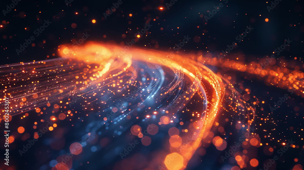 The image is an abstract representation of a nebula. It shows a swirling mass of gas and dust with bright spots scattered throughout. The colors are primarily blue and orange. The image is an abstract representation of a nebula. It shows a swirling mass of gas and dust with bright spots scattered throughout. The colors are primarily blue and orange.