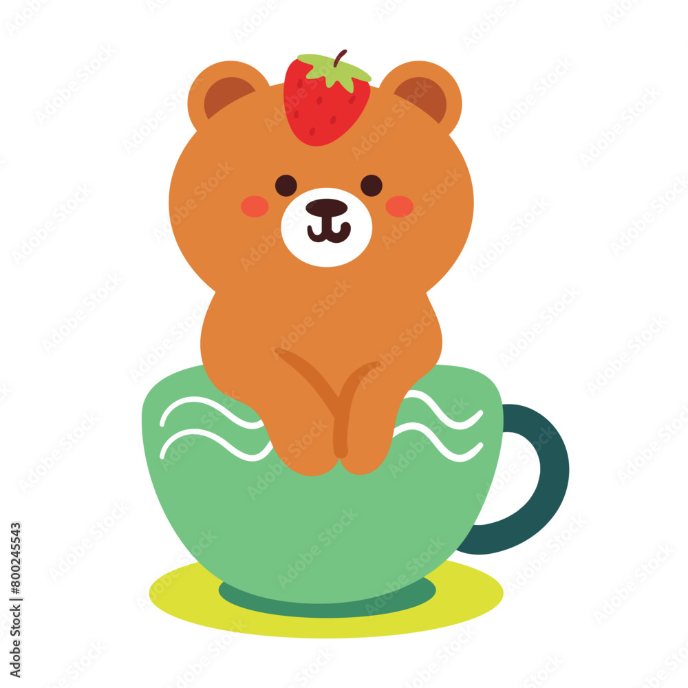 hand drawing cartoon bear inside a cup. cute animal doodle, illustration, decor element, colorful illustration sticker hand drawing cartoon bear inside a cup. cute animal doodle, illustration, decor element, colorful illustration sticker