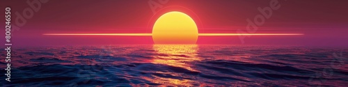 A retro sun rising over an ocean in the style of digital grid © Image
