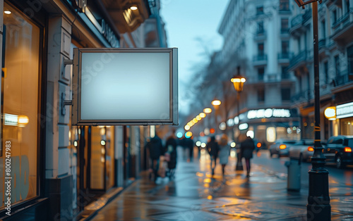 Empty billboard on city street at night. Generative AI