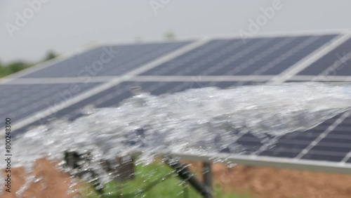 Solar panel for groundwater pump in agricultural field during drought by El Nino phenomenon. Slow motion.