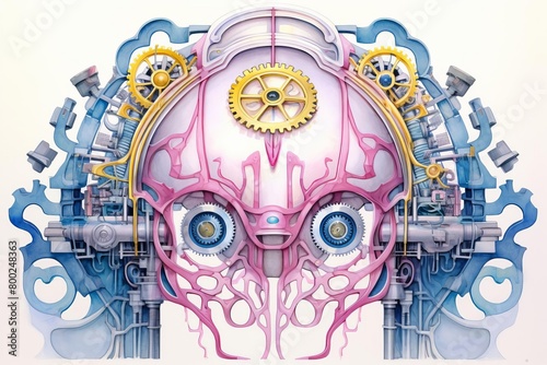Brain with gears and circuits forming a crown or halo photo