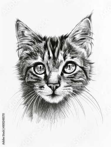 cat face, white background, pencil drawing