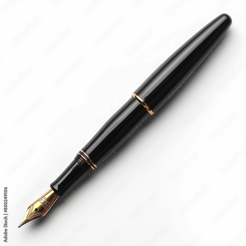 Black pen with gold trim on white background. Generative AI Black pen with gold trim on white background. Generative AI