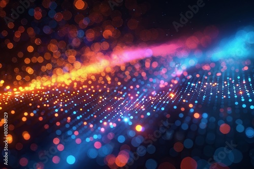 Wallpaper Mural Blurry lights and dynamic movements create a digital abstract background with a precisionist line style, featuring a technology grid, connection lines, and a futuristic vibe. Torontodigital.ca