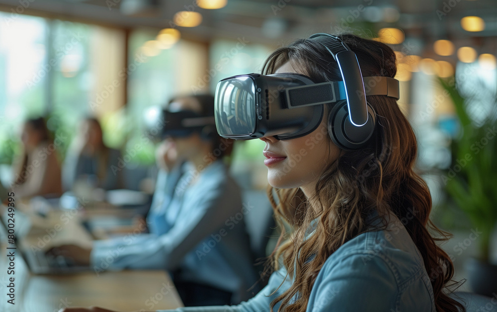 Woman wearing virtual glasses. Generative AI Woman wearing virtual glasses. Generative AI