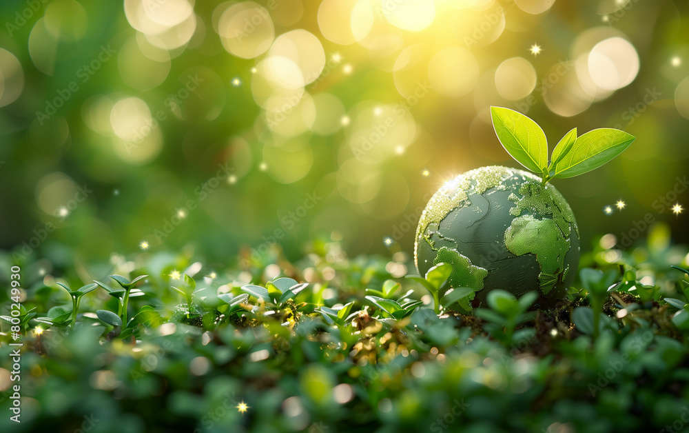 Green globe with leaf: world environment day background. Generative AI Green globe with leaf: world environment day background. Generative AI