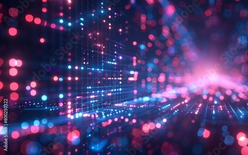  Loop of Neon Design on Abstract Technology Background / 4k animation showcasing a neon design with ly looping digital LED lights on a technology-themed background