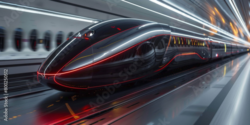 Futuristic high-speed train. Modern engineering and design. Sleek and aerodynamic  as it speeds along its elevated tracks. Design concept.