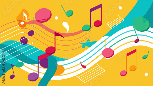 Brightlycolored music notes floating in the air punctuated by lines and quotes from influential figures of the civil rights movement.. Vector illustration