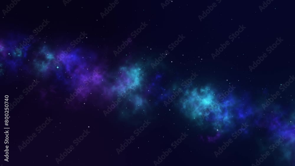 deep space travel through stars 4k motion background, blue and purple nebula, glowing galaxy design element