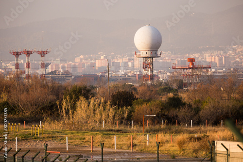 Evening view of the control tower of El Prat airport in Barcelona. Spain photo