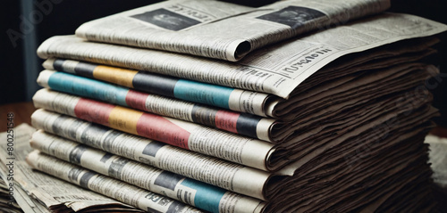 Newspapers, world news information concept, close-up