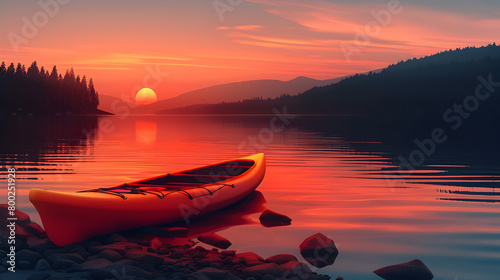 Kayak on Lake at Sunrise © Atipong