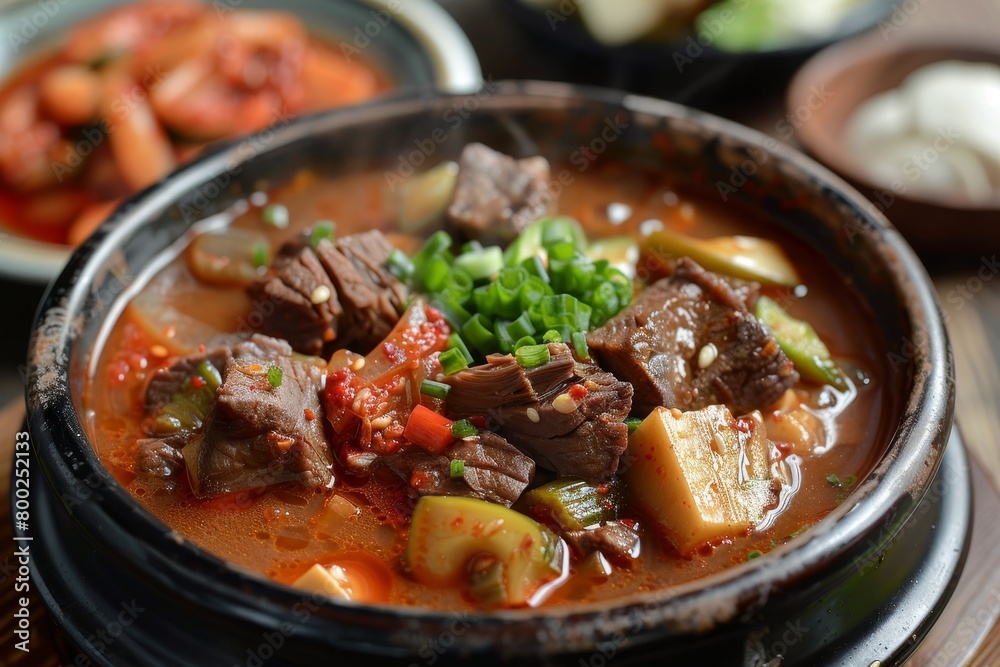 Korean beef brisket stew with soybean paste known as Cadobagi Doenjan Jjigae Korean beef brisket stew with soybean paste known as Cadobagi Doenjan Jjigae