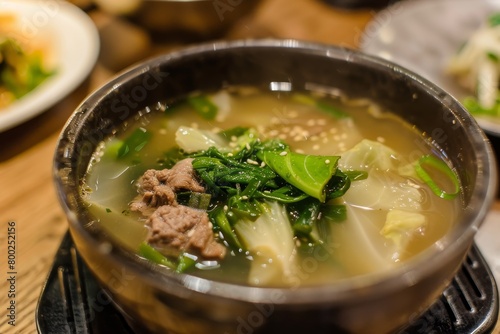 Korean beef rib soup with Napa cabbage and soybean paste