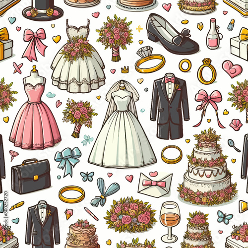 set of icons of accessories of wedding ceremony 