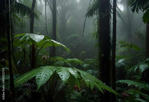 Rainforest alive with after-rain sounds, generative AI