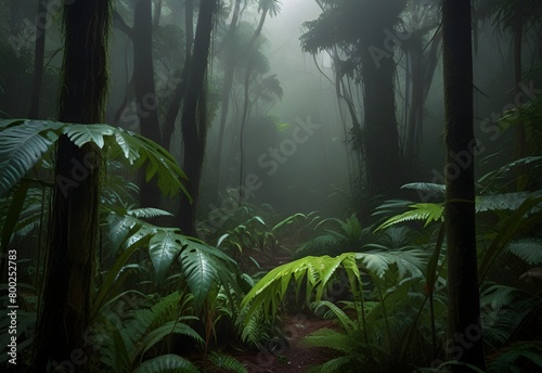 Rainforest alive with after-rain sounds, generative AI