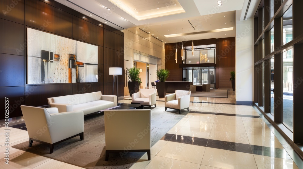 Stylish Neutral Toned Lobby with Modern Furnishings AI Generated