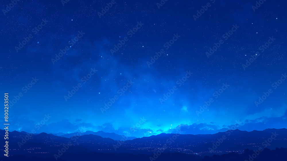 Starry night sky with mountain range along the horizon line; background image