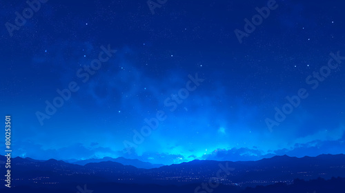 Starry night sky with mountain range along the horizon line; background image