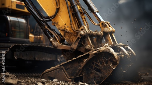 Heavy-Duty Excavator Bucket Digging Through Earth on Construction Site