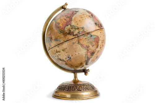 Vintage globe with brass stand isolated on a white background