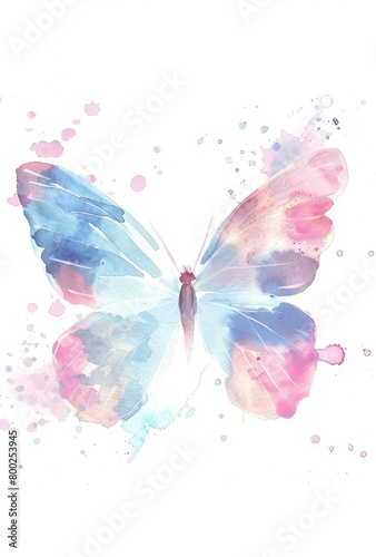 watercolor butterfly, pink and light blue pastel colors, white background © Image