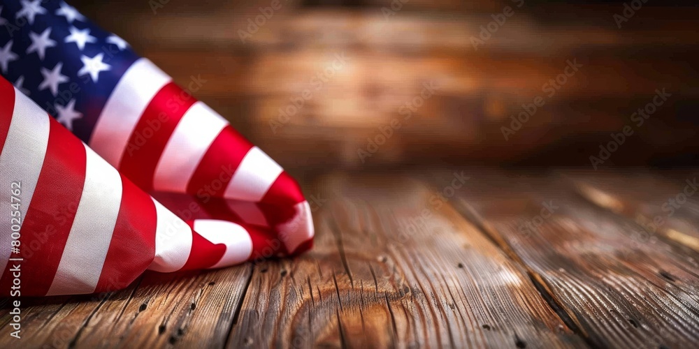 american flag on wooden table