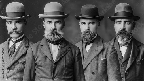 Vintage photo, portrait of four gentlemen in hats 1890th  photo