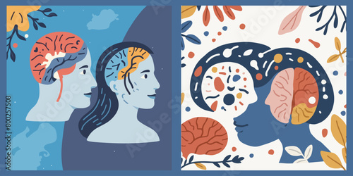 Set Of Human Brain - Inside the Mind's Canvas - Unveiling the Secrets of Human Brain Intelligence Through Captivating Illustrations.