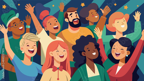 The crowd joins in singing along to a musical masterpiece celebrating the diversity and cultural richness of America.. Vector illustration